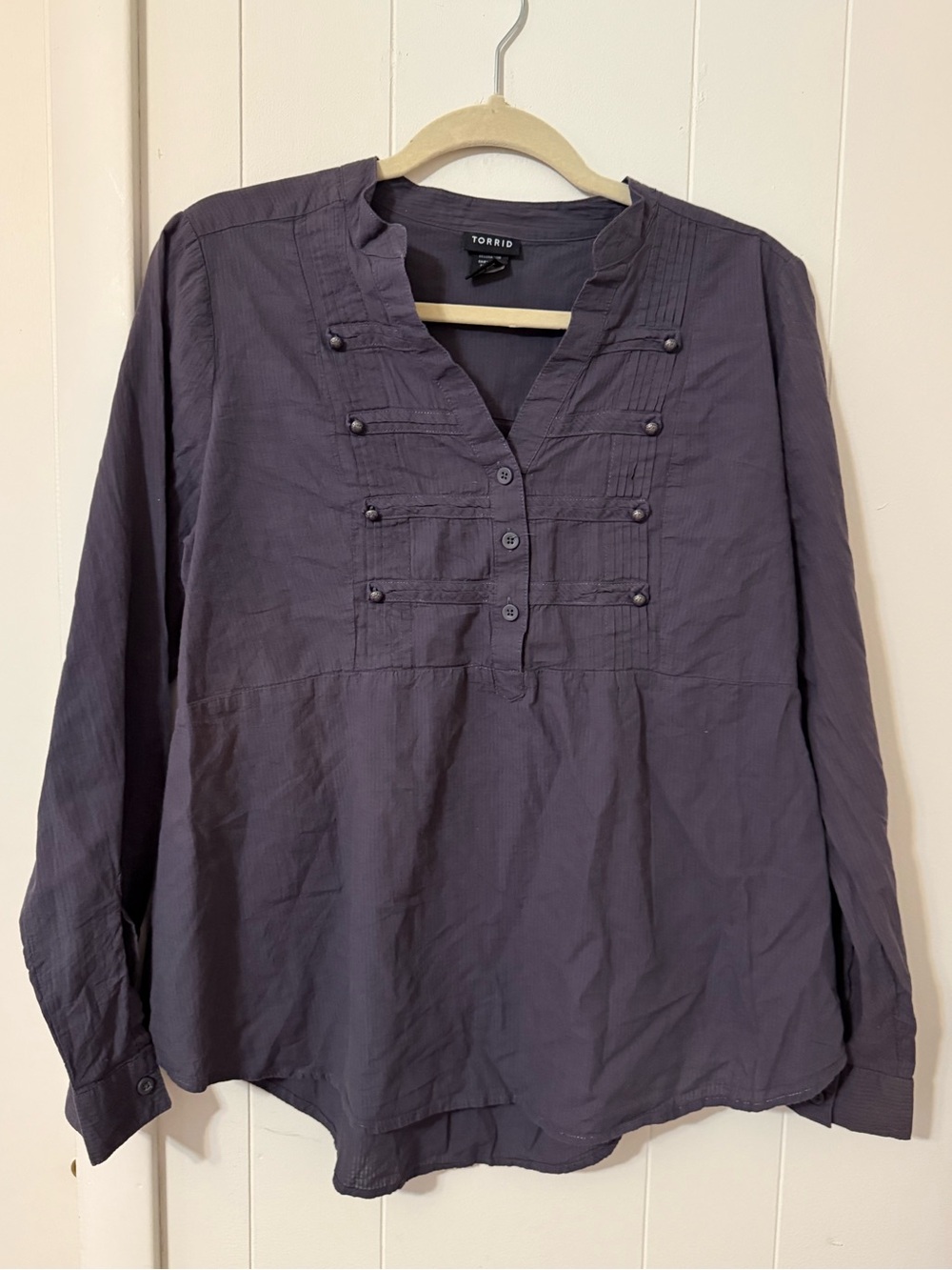 torrid Pintuck Button-Accent Long Sleeve Blouse